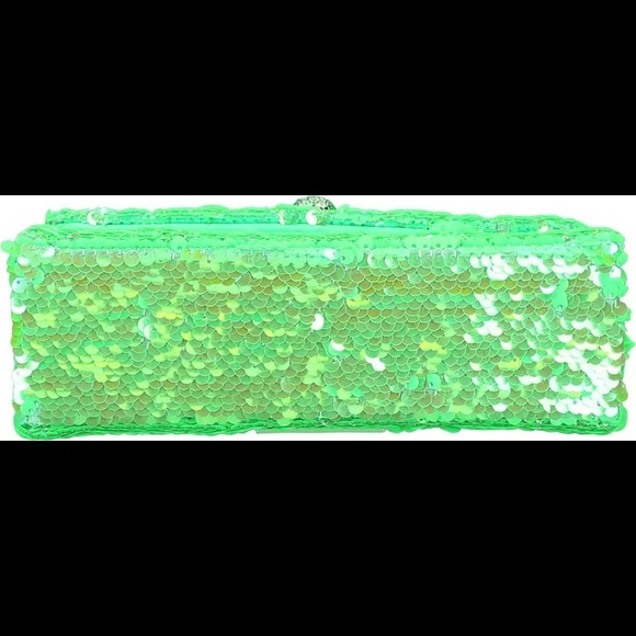 NWT KURT GEIGER LONDON Kensington Lime Green Sequins Quilted Crossbody Bag - Picture 9 of 10